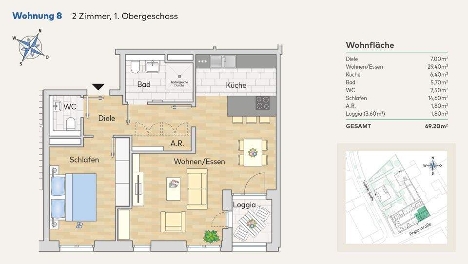 Etagenwohnung Düsseldorf Urdenbach - 2 Zimmer, 69 m&sup2;, 501.700&euro; | Angebot:25775760