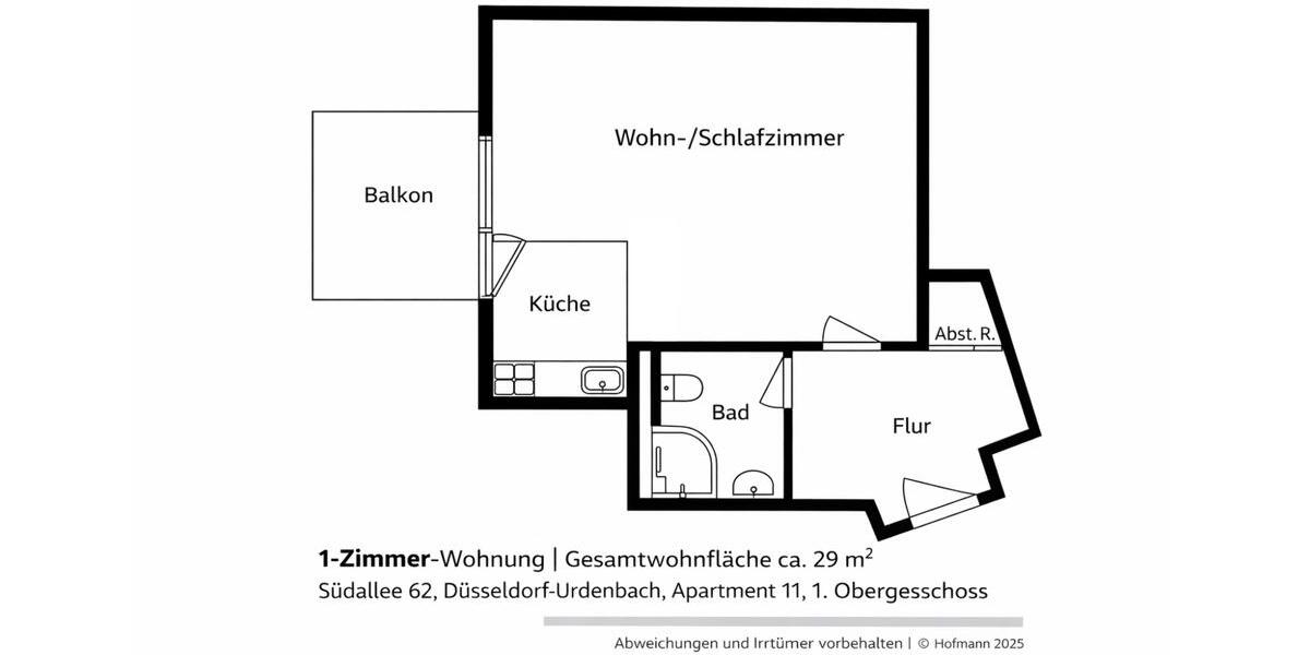 Etagenwohnung Düsseldorf Stadtbezirk 9 - 1 Zimmer, 31 m&sup2;, 155.000&euro; | Angebot:26385557