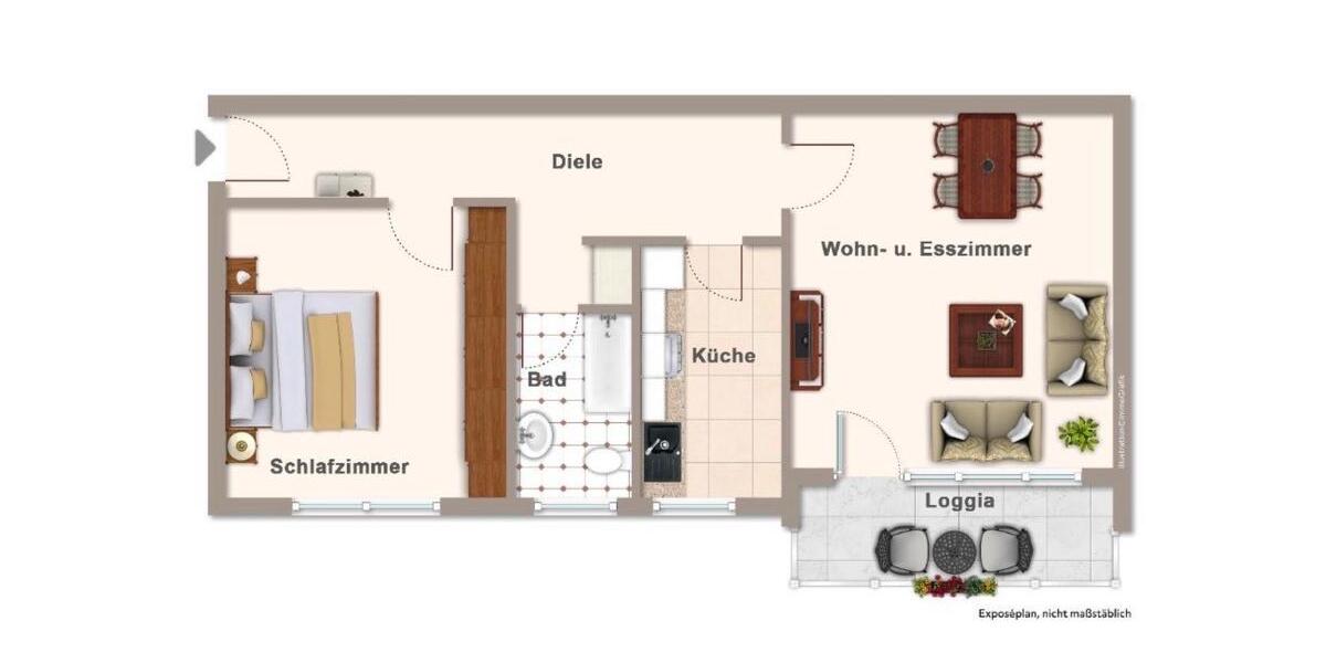 Etagenwohnung Leverkusen Schlebusch - 2 Zimmer, 63 m&sup2;, 1.014&euro; | Angebot:26278524