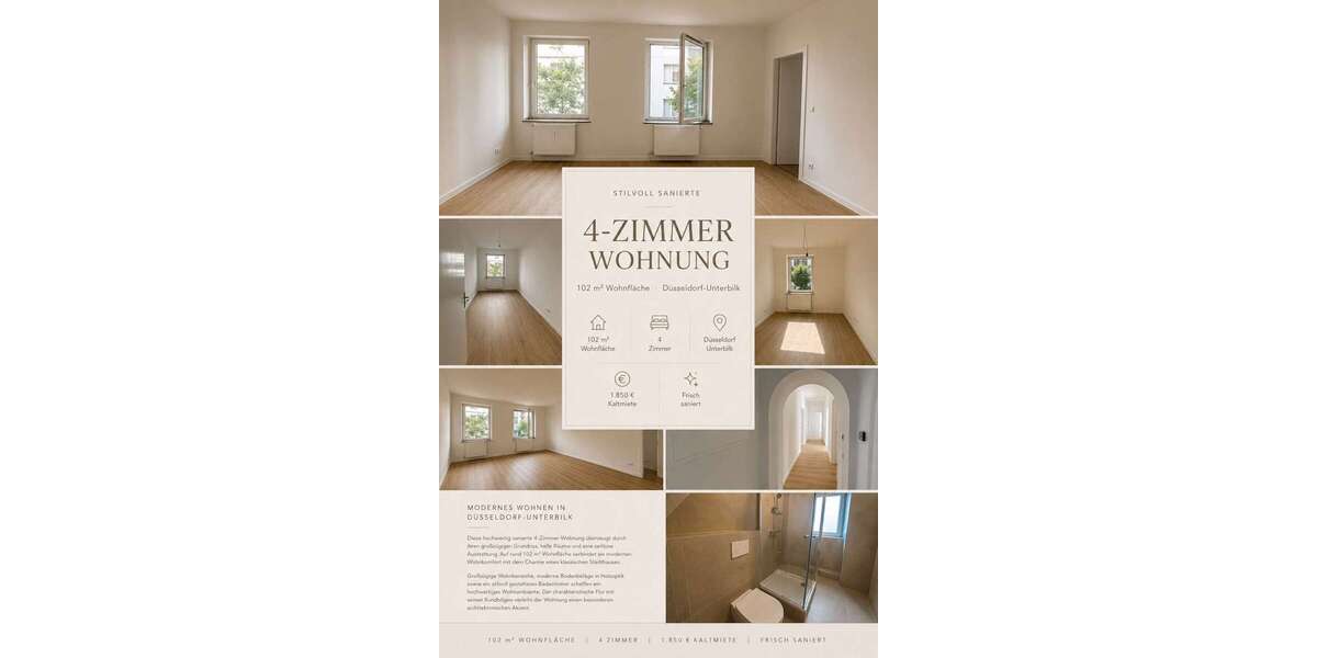 Etagenwohnung Düsseldorf Stadtbezirk 3 - 4 Zimmer, 103 m&sup2;, 1.849&euro; | Angebot:26869590