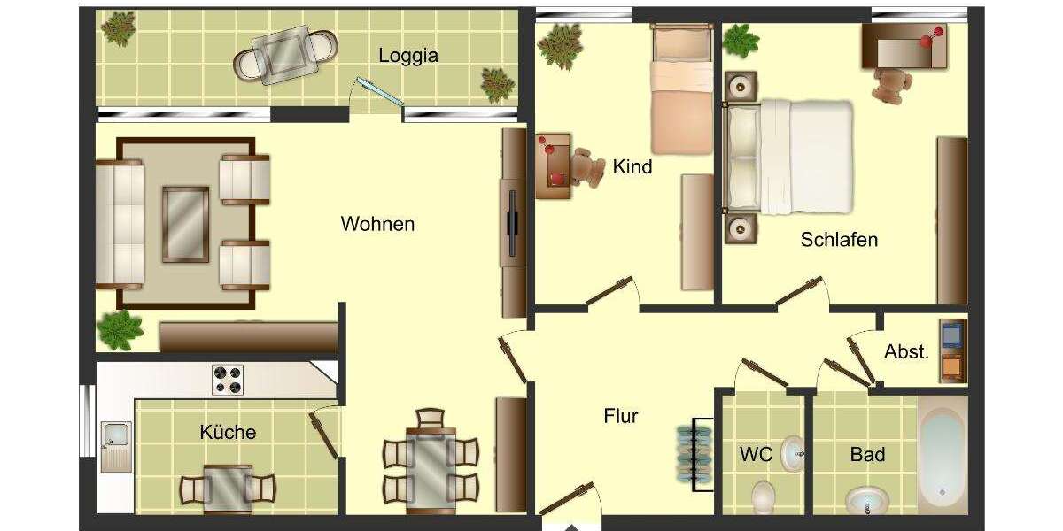 Etagenwohnung Düsseldorf Garath - 3 Zimmer, 85 m&sup2;, 849&euro; | Angebot:26458077