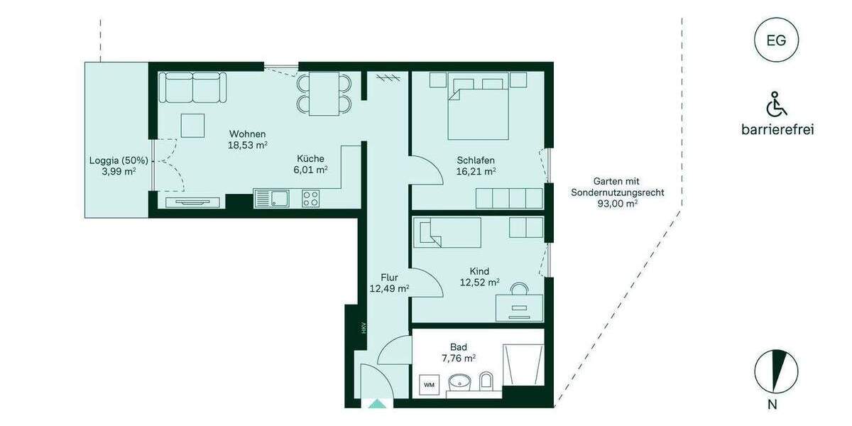 3-Zi.-Wohnung mit 93 m² Gartenanteil und Loggia 3 zimmer