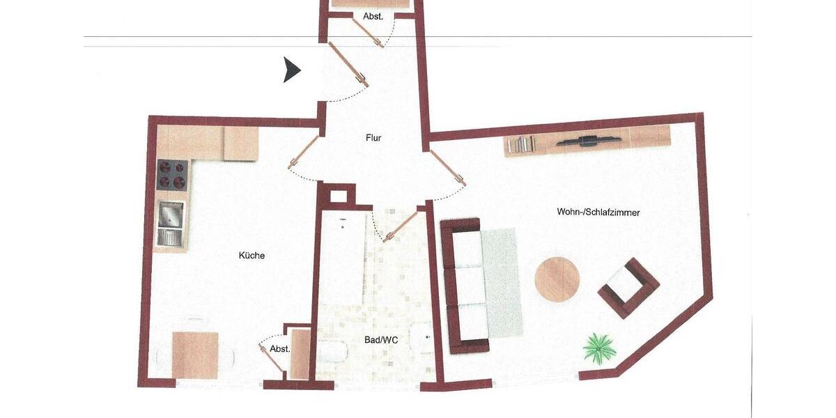 Erdgeschoßwohnung Duisburg Laar - 1.5 Zimmer, 38 m&sup2;, 488&euro; | Angebot:26420326