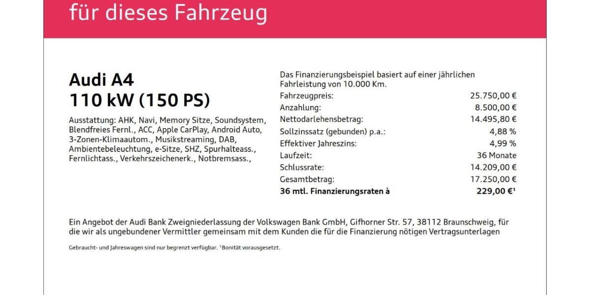 Audi A4 47.085 km 25.750 &euro; Wuppertal 42109