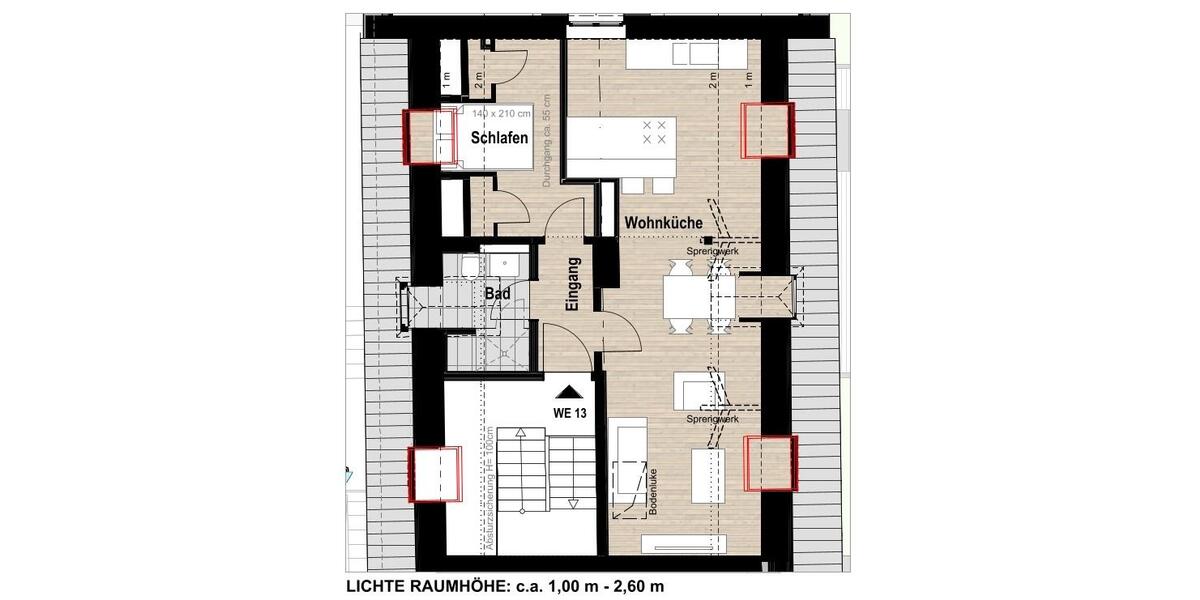 Dachgeschoßwohnung Krefeld Fischeln - 2.5 Zimmer, 51 m&sup2;, 683&euro; | Angebot:25082656