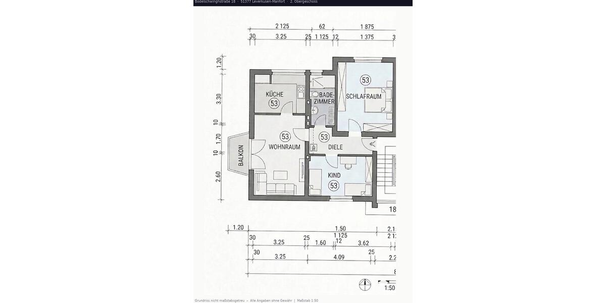 Etagenwohnung Leverkusen Alkenrath - 3 Zimmer, 62 m&sup2;, 205.000&euro; | Angebot:26765889