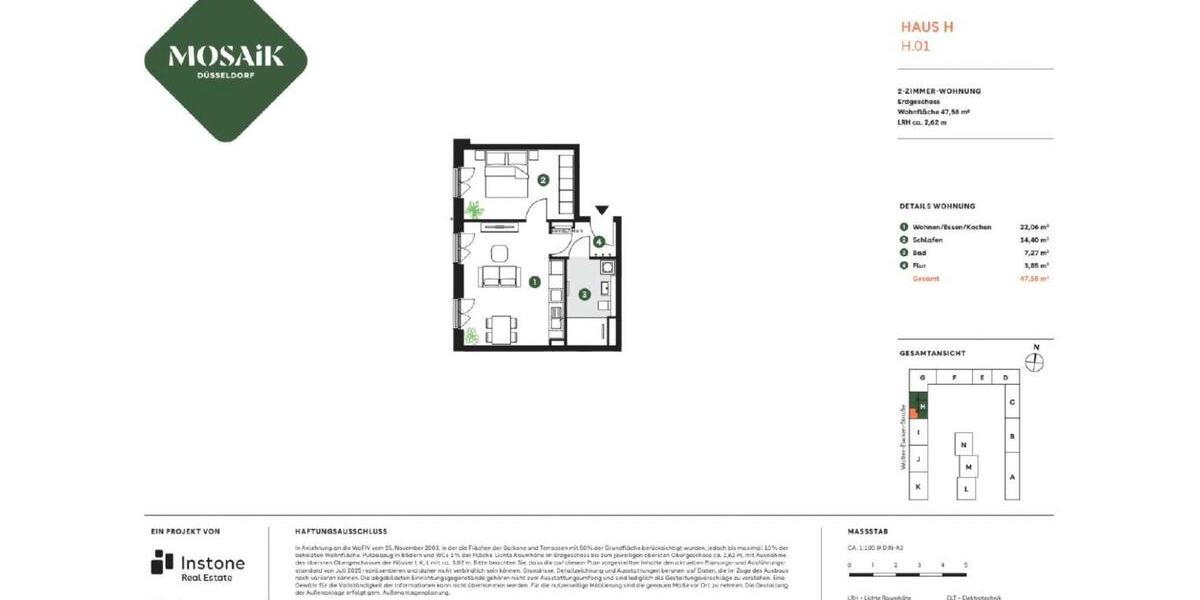Etagenwohnung Düsseldorf Stadtbezirk 2 - 2 Zimmer, 48 m&sup2;, 374.900&euro; | Angebot:24418045