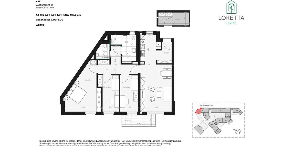 Dachgeschoßwohnung Düsseldorf Stadtbezirk 3 - 4 Zimmer, 107 m&sup2;, 2.070&euro; | Angebot:25803940