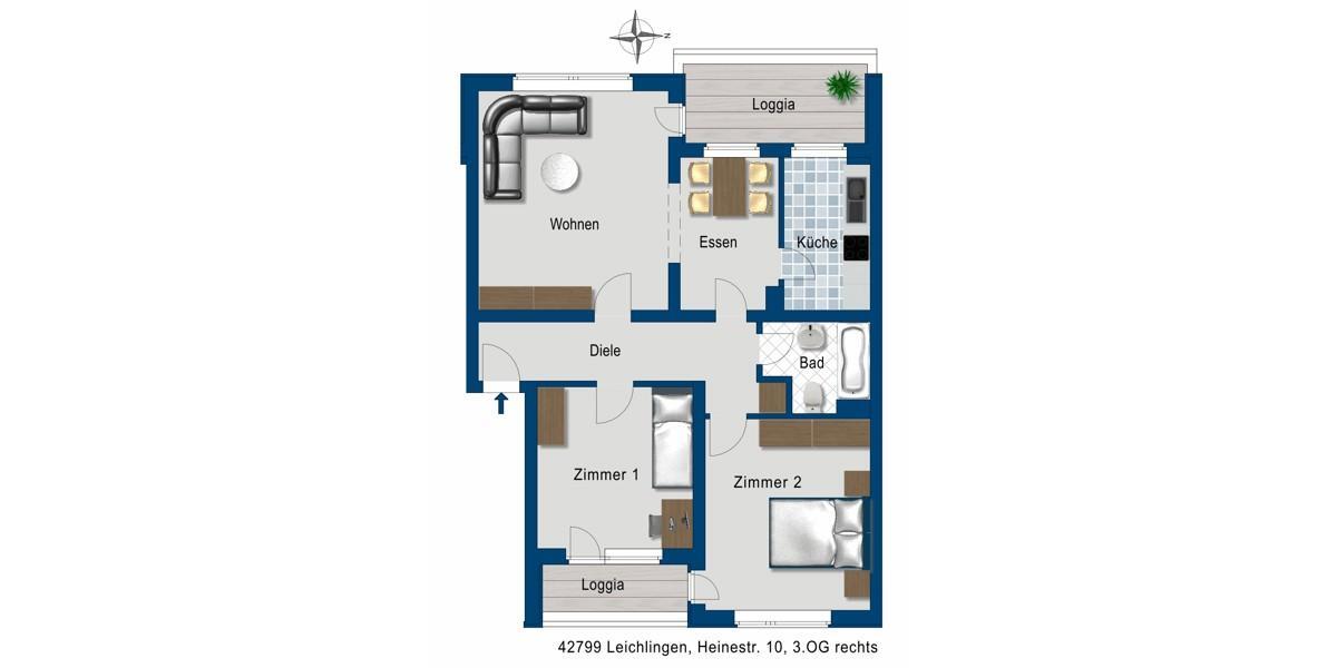 Etagenwohnung Leichlingen (Rheinland) - 3 Zimmer, 77 m&sup2;, 854&euro; | Angebot:26388823