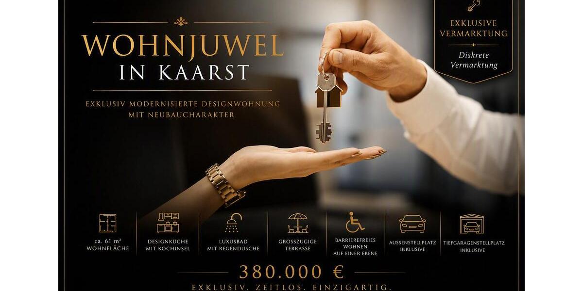 Erdgeschoßwohnung Kaarst - 2 Zimmer, 61 m&sup2;, 380.000&euro; | Angebot:27446961