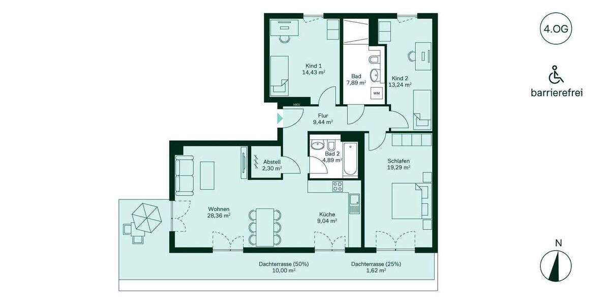 Barrierefrei wohnen mit 27 m² Dachterrasse, Badewanne und 4 Zimmern 4 zimmer