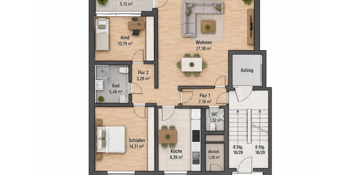 Etagenwohnung Duisburg Essenberg - 3.5 Zimmer, 79 m&sup2;, 165.060&euro; | Angebot:26538018