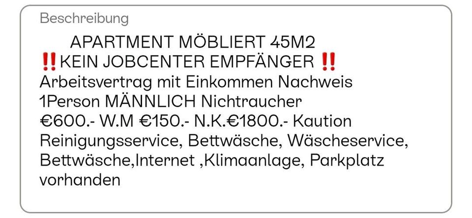 Apartment 750.- 1PERSON Arbeitsvertrag 1 zimmer