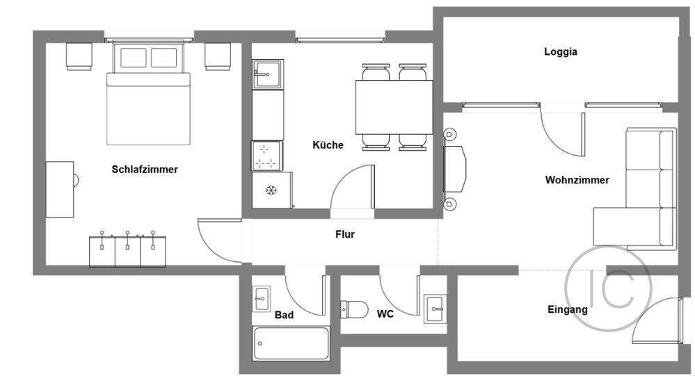 Frisch sanierte 2-Zimmer-Wohnung mit Balkon 2 zimmer