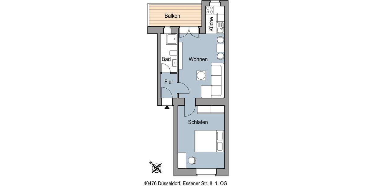Etagenwohnung Düsseldorf Derendorf - 2 Zimmer, 45 m&sup2;, 690&euro; | Angebot:26450984