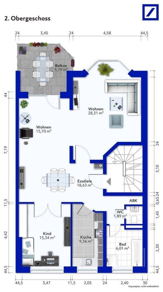 Große leerstehende 3,5 Zi.- Wohnung in ruhiger Top-Lage mit großem Balkon und Garage