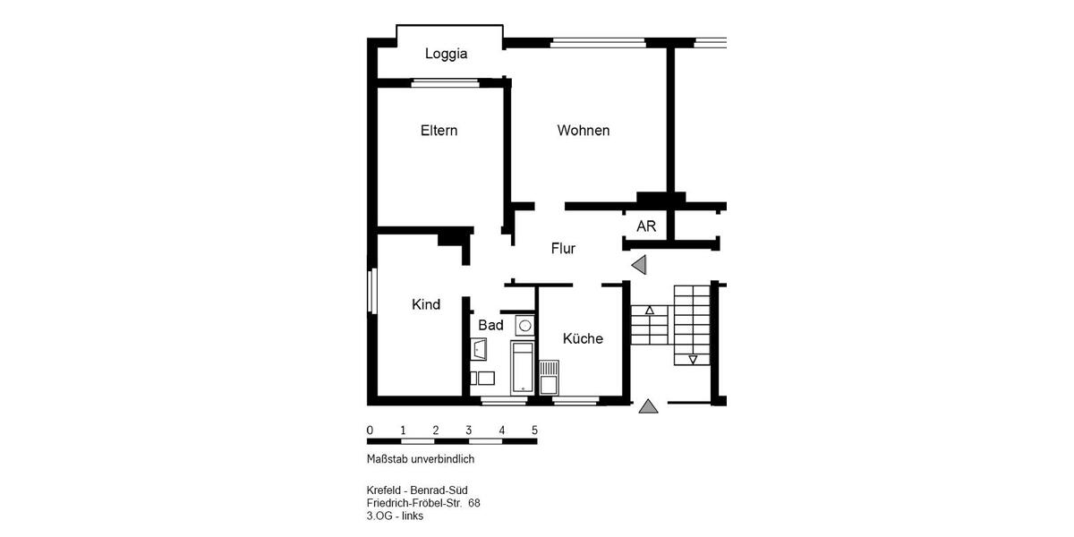 Etagenwohnung Krefeld Benrad - 3 Zimmer, 74 m&sup2;, 660&euro; | Angebot:25793792