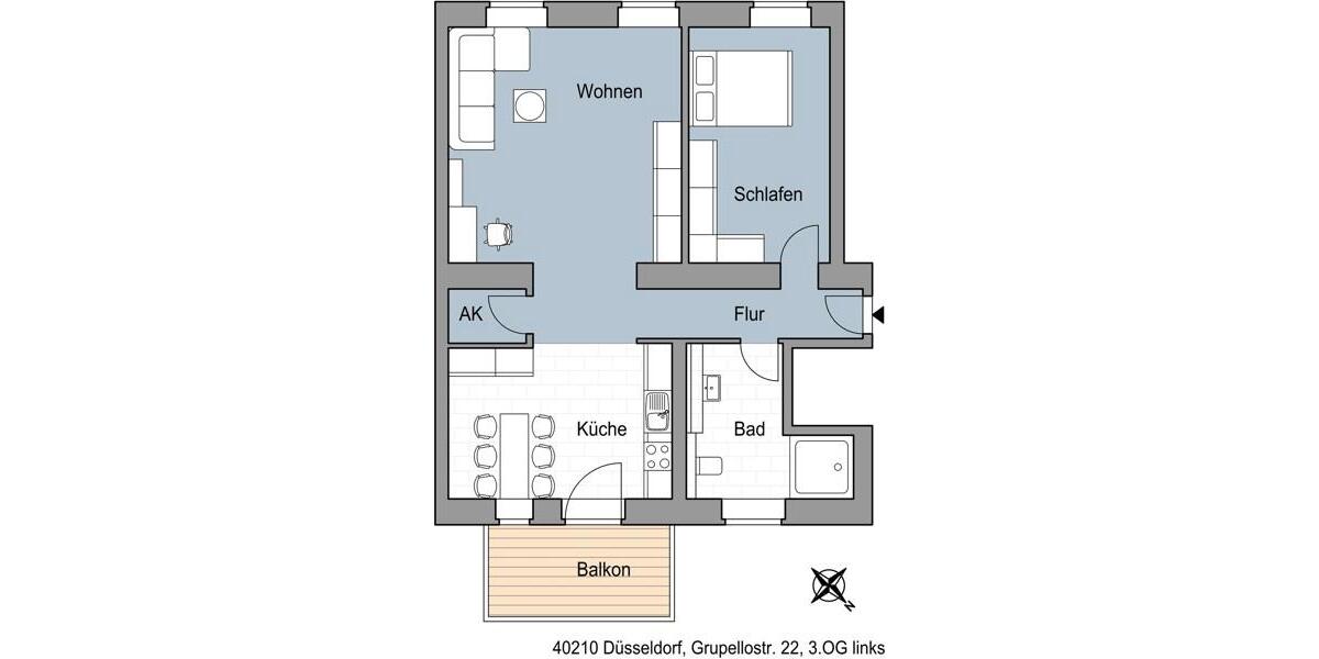 Etagenwohnung Düsseldorf Stadtmitte - 3 Zimmer, 77 m&sup2;, 1.102&euro; | Angebot:26472706