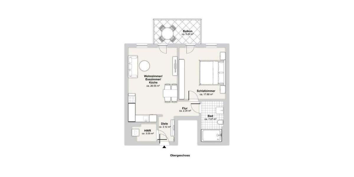 Etagenwohnung Düsseldorf Eller - 2 Zimmer, 63 m&sup2;, 1.220&euro; | Angebot:25738960