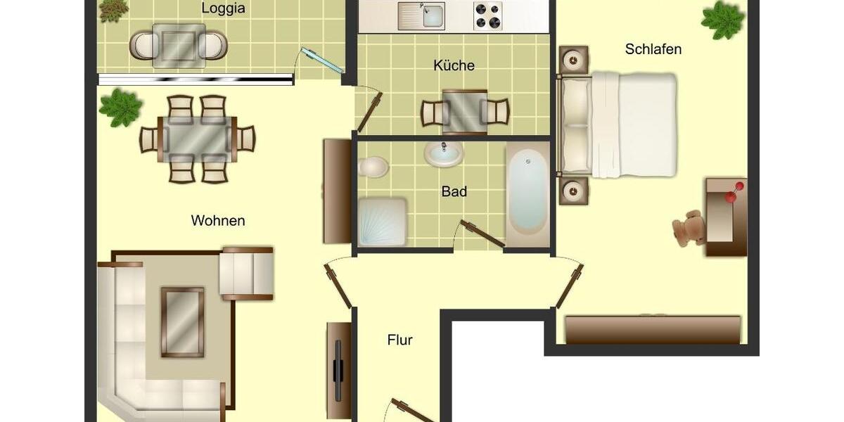 Etagenwohnung Düsseldorf Stadtbezirk 10 - 2 Zimmer, 61 m&sup2;, 609&euro; | Angebot:25754022