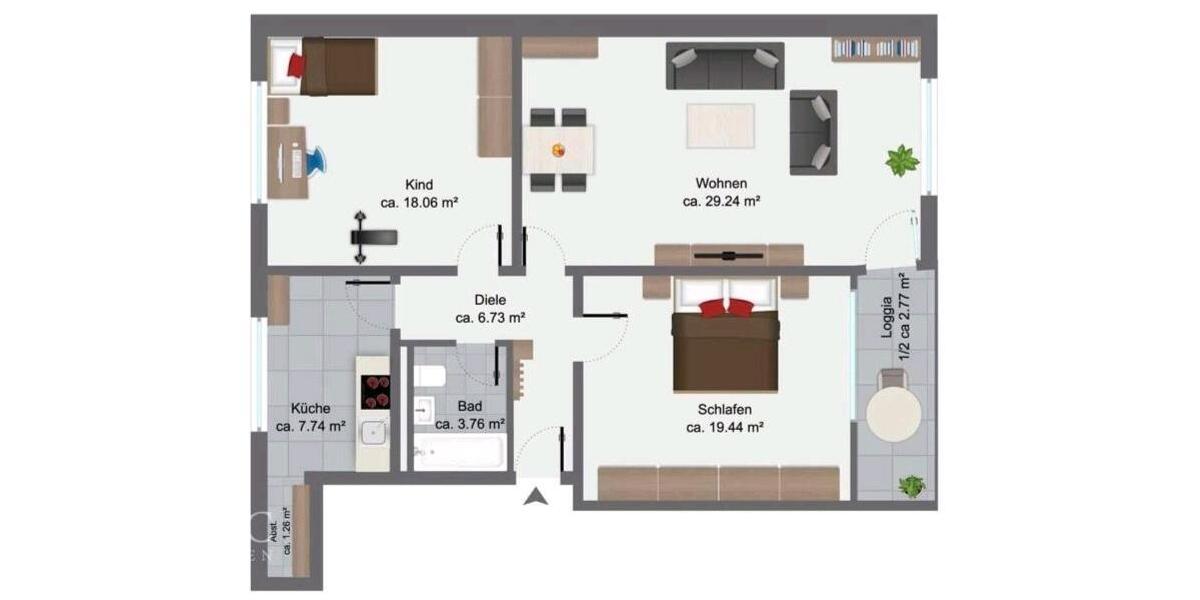 Etagenwohnung Grevenbroich Neuenhausen - 3 Zimmer, 89 m&sup2;, 950&euro; | Angebot:26426314
