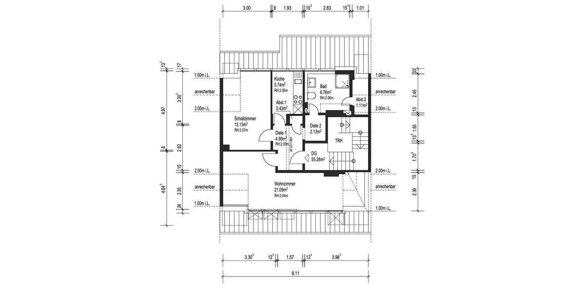 Provisionsfrei* SOFORT FREI! Rhein-nah - 2-Zm Penthouse Oberkassel - renoviert, Klimaanlage Einbauküche 55m² - Einfamilienhaus Düsseldorf Oberkassel | Angebot:27074522