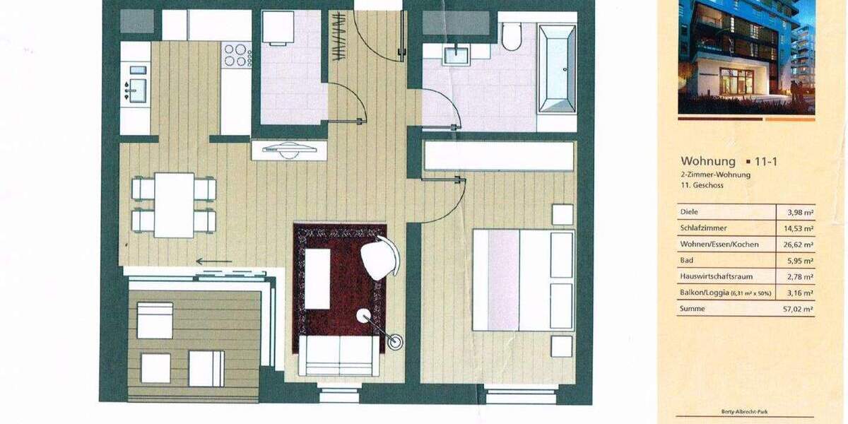 Etagenwohnung Düsseldorf Pempelfort - 2 Zimmer, 57 m&sup2;, 1.590&euro; | Angebot:25683608