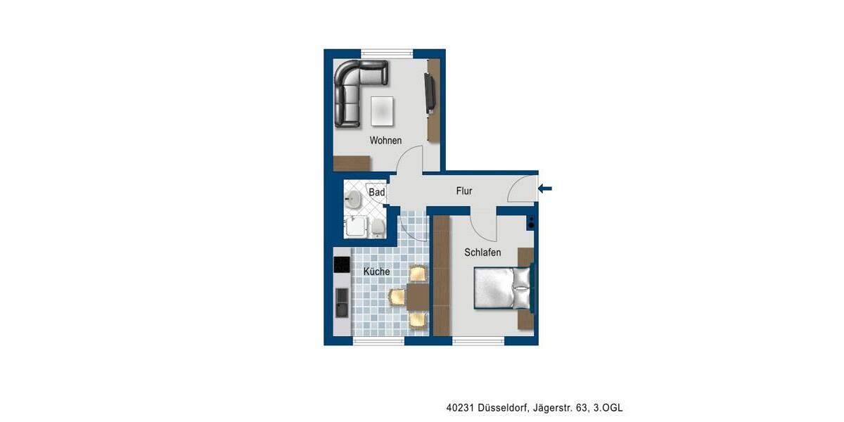 Etagenwohnung Düsseldorf Stadtbezirk 8 - 2 Zimmer, 47 m&sup2;, 616&euro; | Angebot:26262439