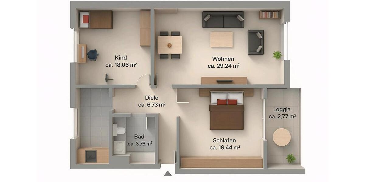 Etagenwohnung Grevenbroich Neuenhausen - 3 Zimmer, 89 m&sup2;, 950&euro; | Angebot:23860985