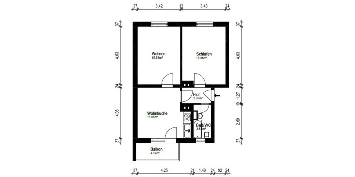 2-Zimmer-Wohnung mit Balkon & neuer Einbauküche 2 zimmer
