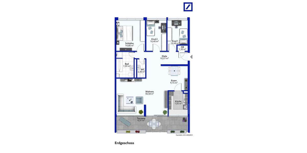 Etagenwohnung Düsseldorf Unterbach - 4 Zimmer, 109 m&sup2;, 359.000&euro; | Angebot:25413595