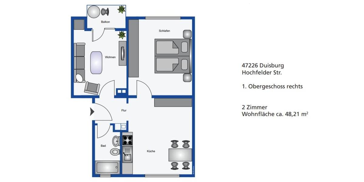 Schöne 2-Zi 48qm Wohnung mit Balkon in Duisburg-Rheinhausen 2 zimmer