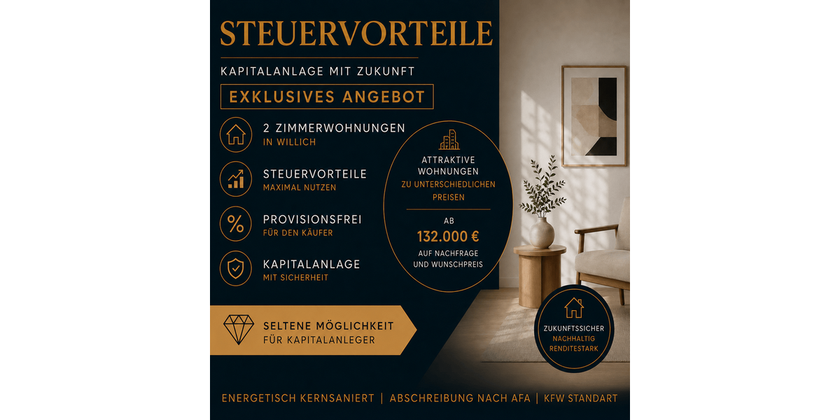Etagenwohnung Willich - 2 Zimmer, 67 m&sup2;, 200.500&euro; | Angebot:27162100