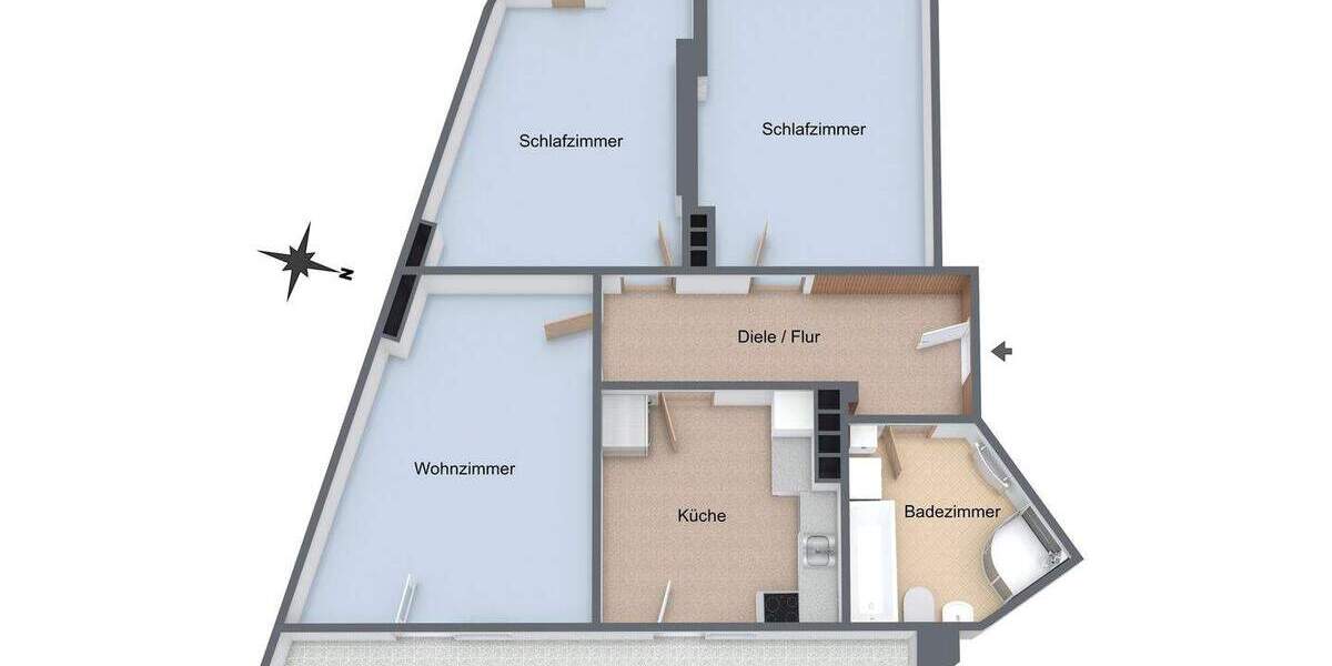 Etagenwohnung Düsseldorf Düsseltal - 3 Zimmer, 75 m&sup2;, 329.000&euro; | Angebot:25800161