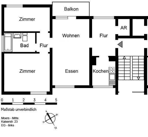 Erdgeschoßwohnung Moers - 3.5 Zimmer, 66 m&sup2;, 619&euro; | Angebot:25433205