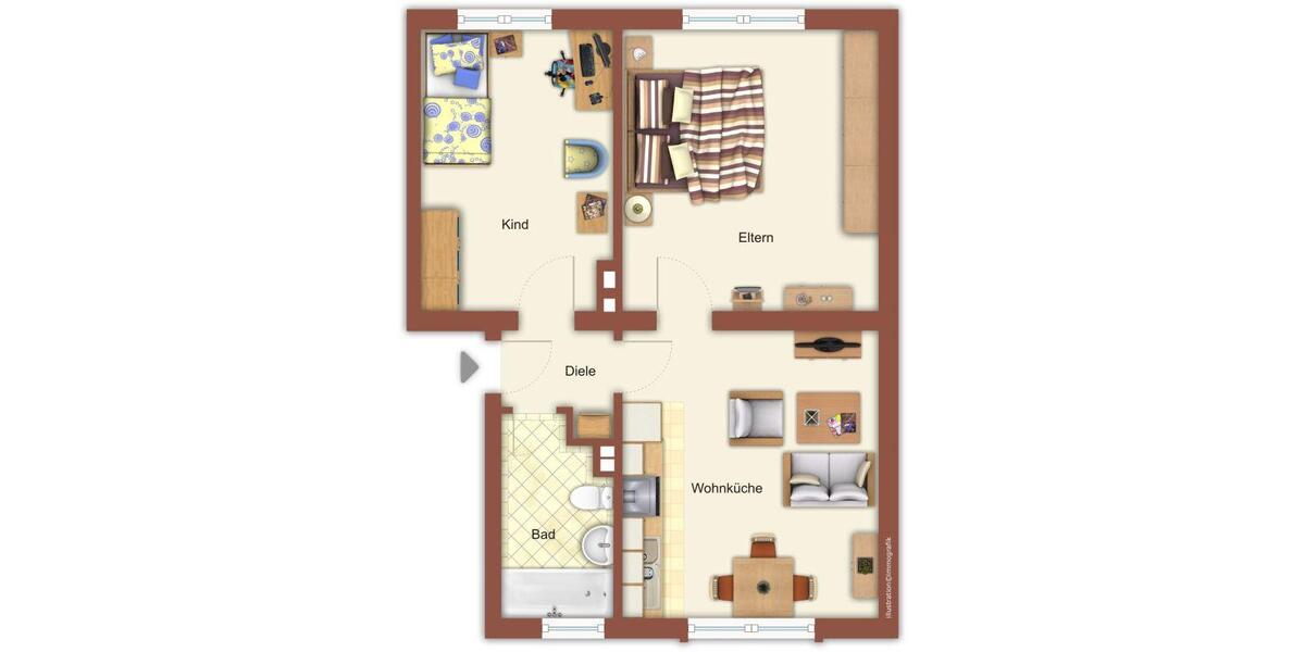 Erdgeschoßwohnung Mönchengladbach Süd - 2 Zimmer, 56 m&sup2;, 540&euro; | Angebot:26396191