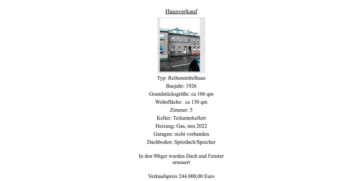 **reserviert** Verkauf Reihenmittelhaus Haus in MG Neuwerk 1926 zimmer
