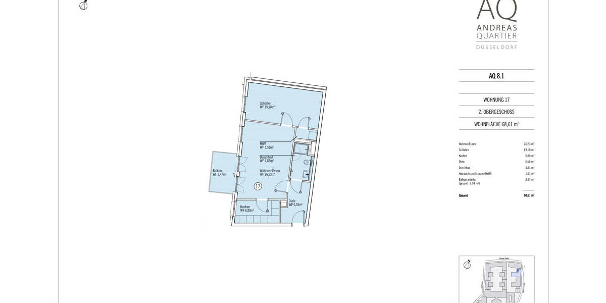 Etagenwohnung Düsseldorf Altstadt - 2 Zimmer, 68 m&sup2;, 1.470&euro; | Angebot:26376566