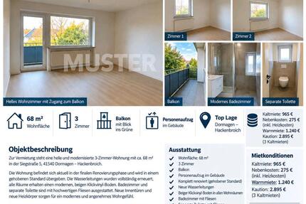 Wohnung Dormagen Hackenbroich - 3 Zimmer, 68 m&sup2;, 1.240&euro; | Angebot:27535747