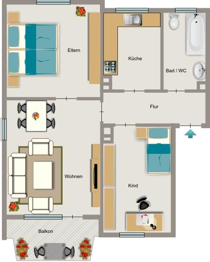 Erdgeschoßwohnung Mülheim an der Ruhr Rechtsruhr-Nord - 3.5 Zimmer, 56 m&sup2;, 461&euro; | Angebot:25643806