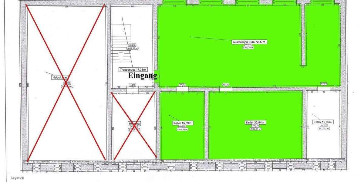 120m² Kellerfläche als AtelierShowroomAusstellungsfläche zu vermieten, 3 Räume, siehe Grundrissplan 3 zimmer