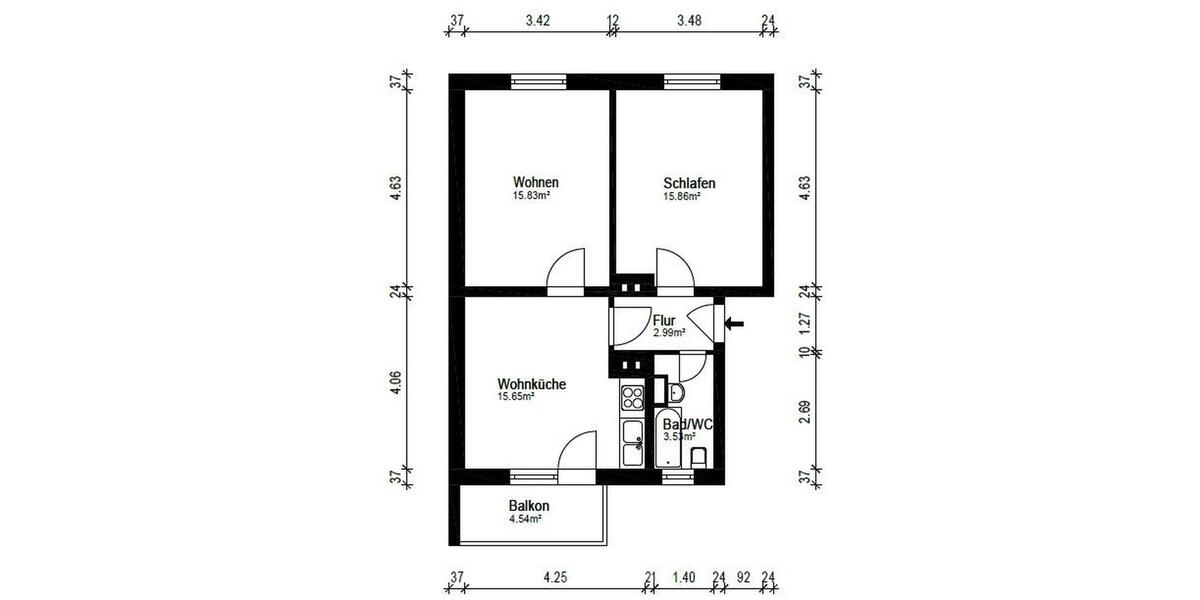 2-Zimmer-Wohnung mit Balkon & neuer Einbauküche 2 zimmer