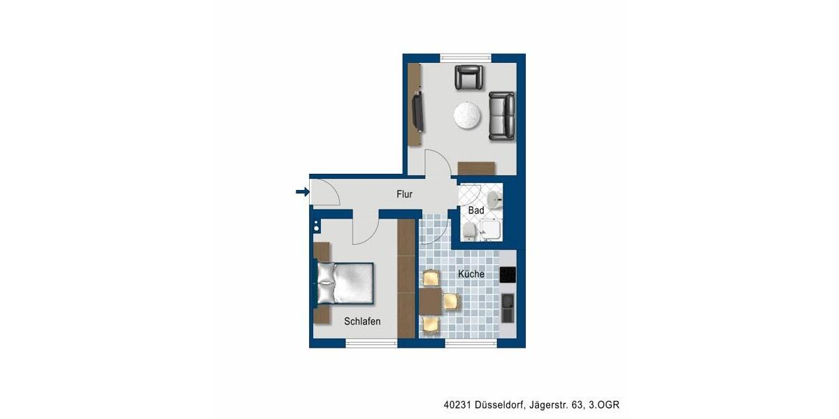 Etagenwohnung Düsseldorf Stadtbezirk 8 - 2 Zimmer, 47 m&sup2;, 616&euro; | Angebot:26264814