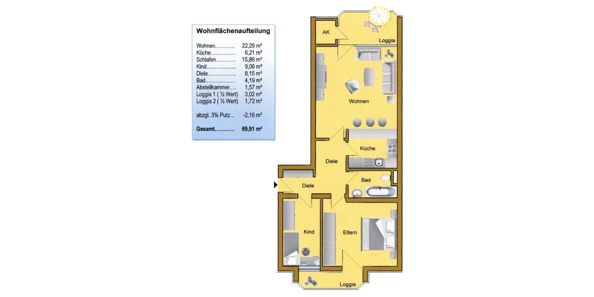Helle 3 Zimmer-Eigentumswohnung (70 qm) auf der Saarner Kuppe 3 zimmer