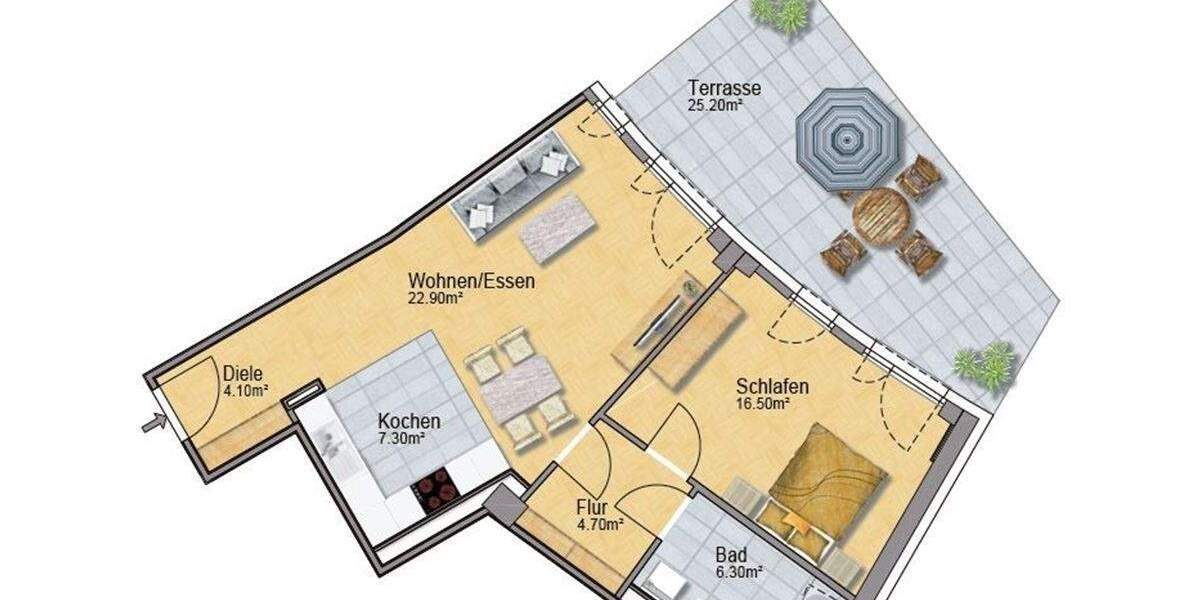 Etagenwohnung Düsseldorf Flingern Nord - 2 Zimmer, 70 m&sup2;, 1.155&euro; | Angebot:25707471