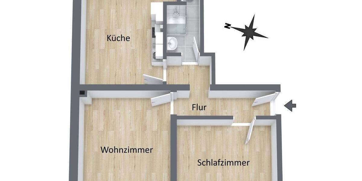 Etagenwohnung Krefeld Stadtmitte - 2 Zimmer, 52 m&sup2;, 520&euro; | Angebot:26858718
