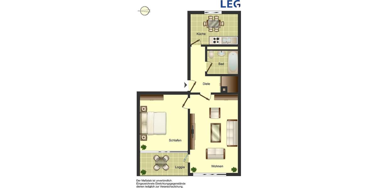 Etagenwohnung Ratingen Tiefenbroich - 2 Zimmer, 55 m&sup2;, 609&euro; | Angebot:26478016