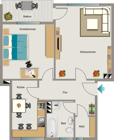 Etagenwohnung Düsseldorf Stadtbezirk 8 - 2.5 Zimmer, 59 m&sup2;, 723&euro; | Angebot:25643772