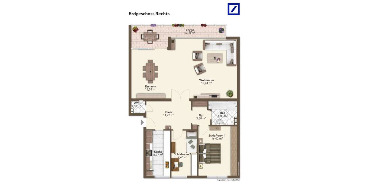 Etagenwohnung Düsseldorf Lohausen - 3 Zimmer, 110 m&sup2;, 432.500&euro; | Angebot:23971385