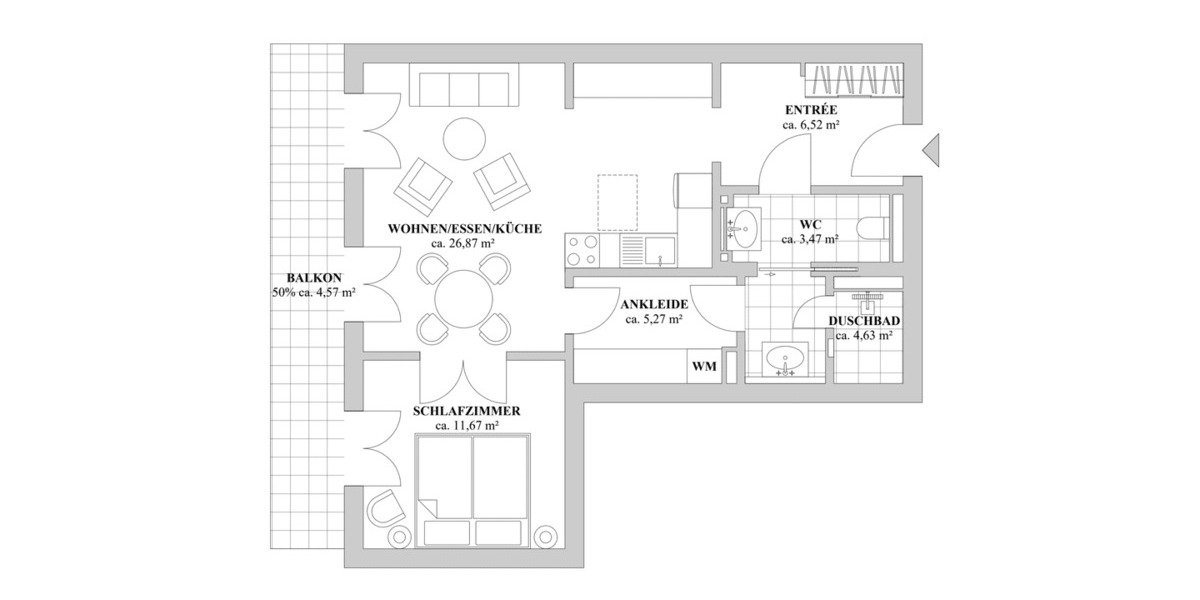Etagenwohnung Düsseldorf Oberkassel - 2 Zimmer, 63 m&sup2;, 2.205&euro; | Angebot:26543611